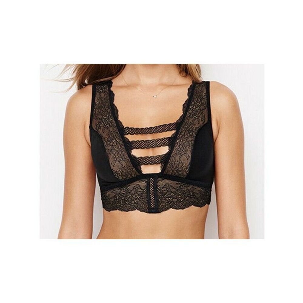 VICTORIA’S SECRET Women’s Black Lace Strappy Unlined Bralette Size XS